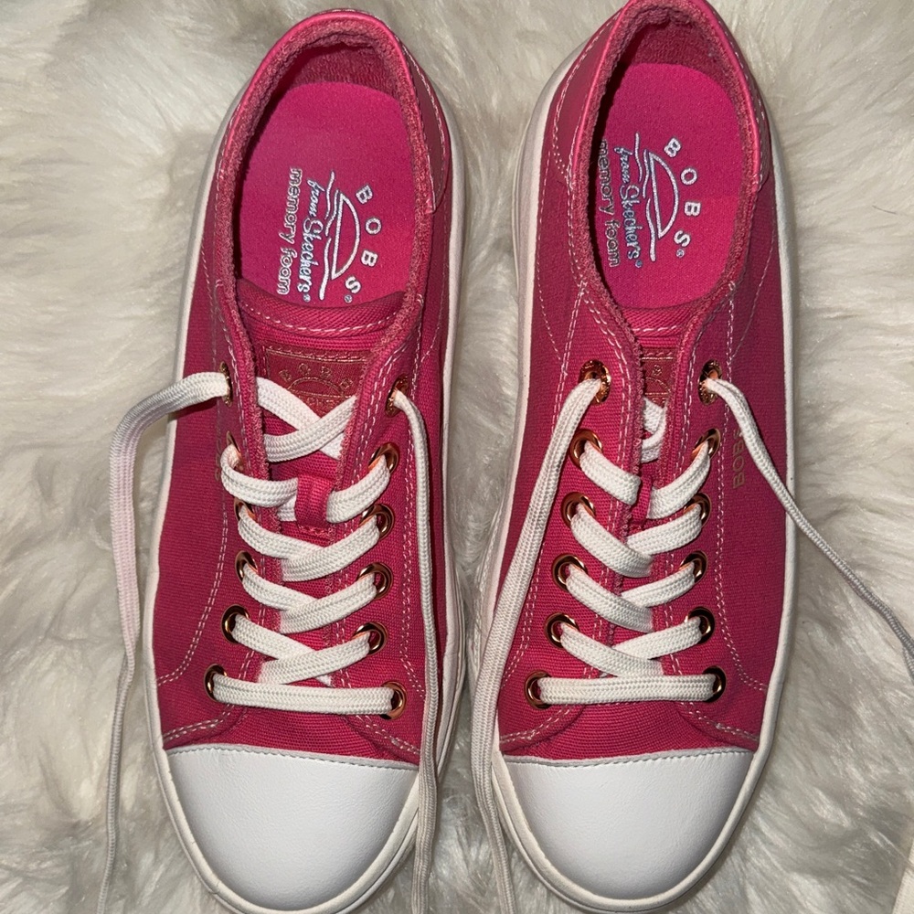 Skechers BOBS Platform Canvas Sneakers in Bright Fuchsia and White